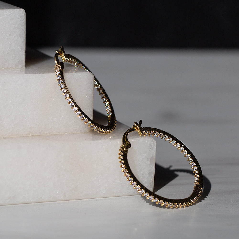 Rhinestone Hoop Earrings with Gemstones Ends